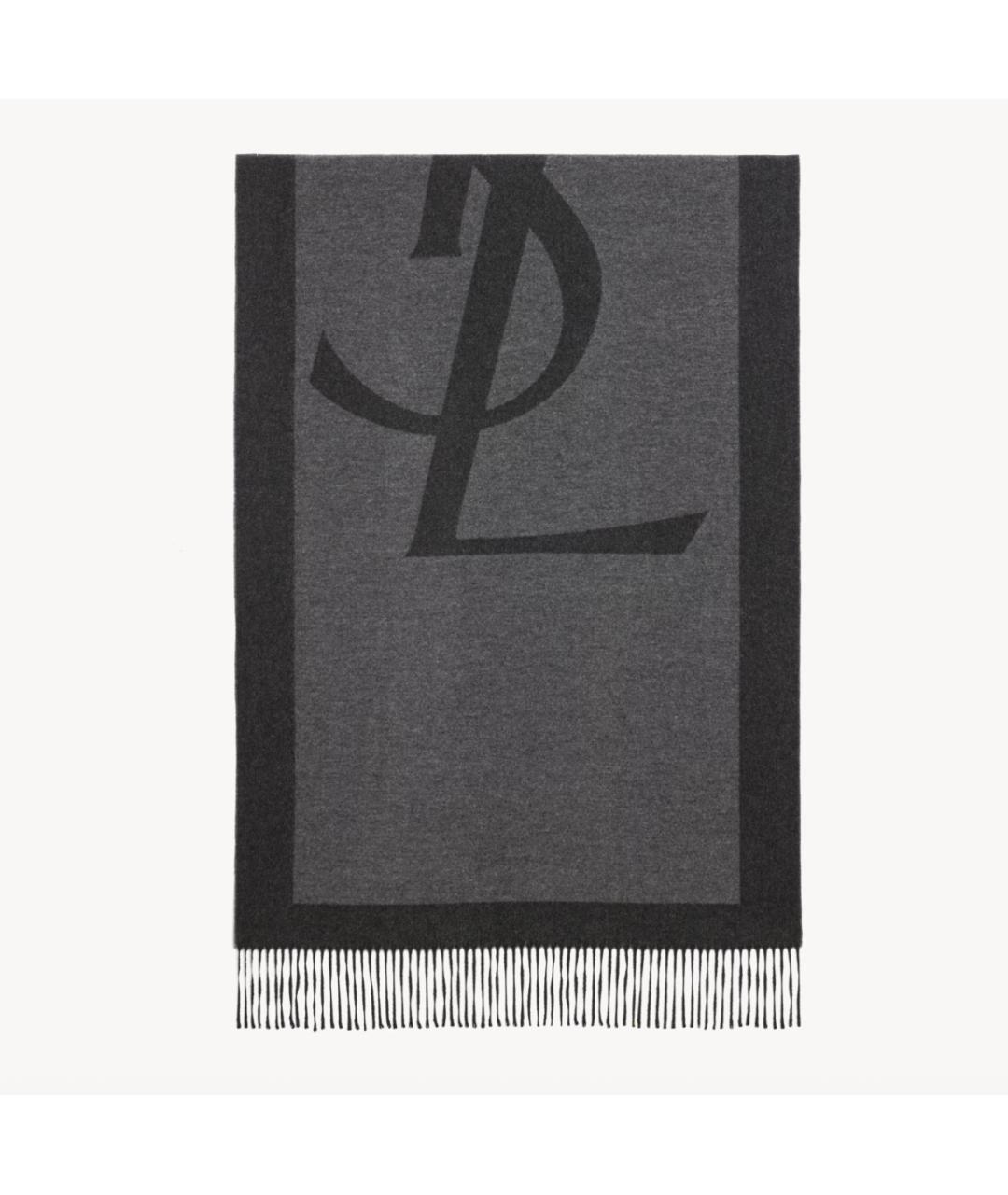 SAINT LAURENT Антрацитовый шелковый шарф, фото 2