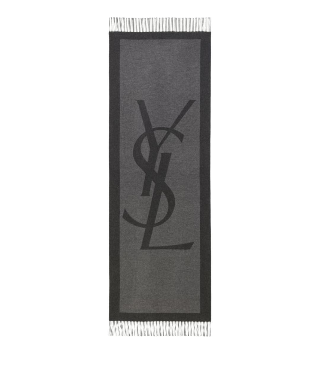 SAINT LAURENT Антрацитовый шелковый шарф, фото 1