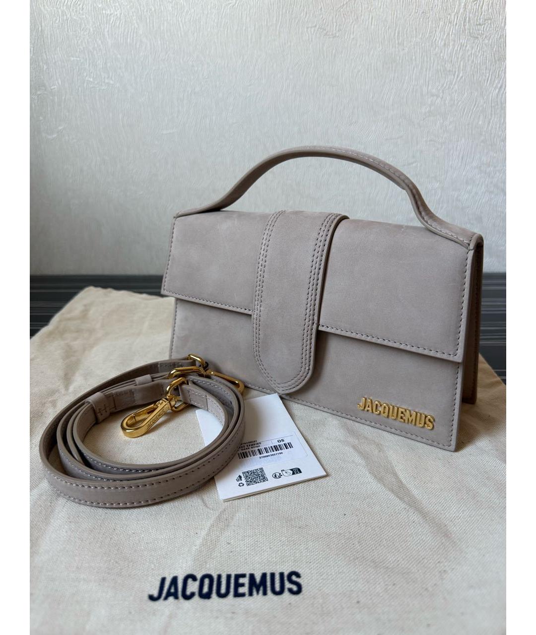 JACQUEMUS Бежевая замшевая сумка с короткими ручками, фото 4