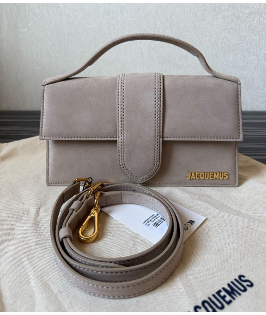 JACQUEMUS Бежевая замшевая сумка с короткими ручками, фото 5