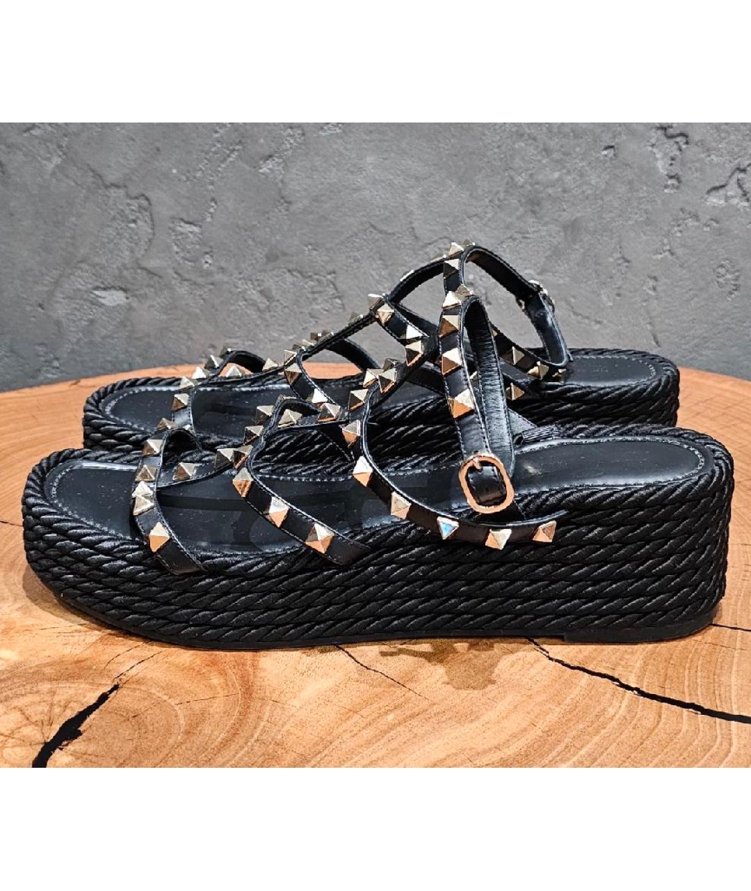 VALENTINO Черные кожаные босоножки, фото 7