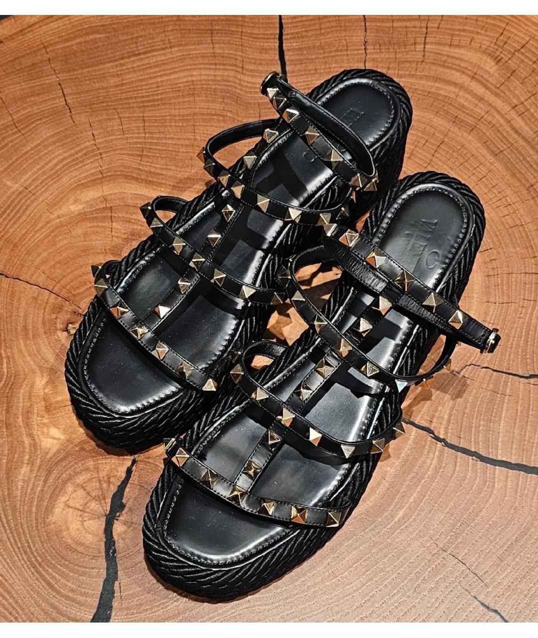 VALENTINO Черные кожаные босоножки, фото 5