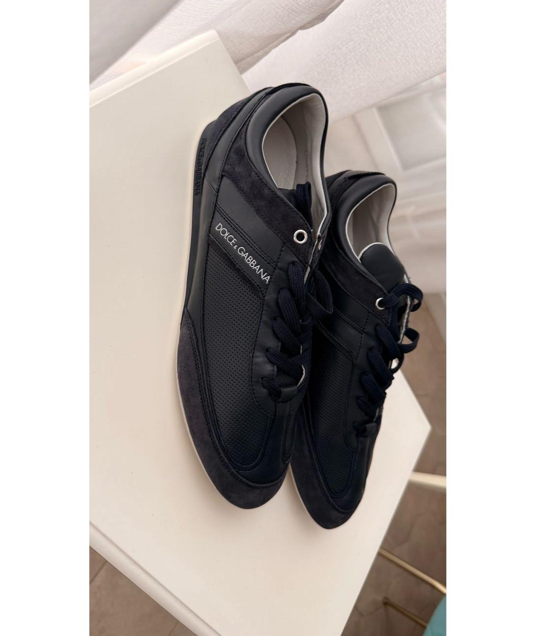 DOLCE&GABBANA Темно-синие кожаные низкие кроссовки / кеды, фото 2