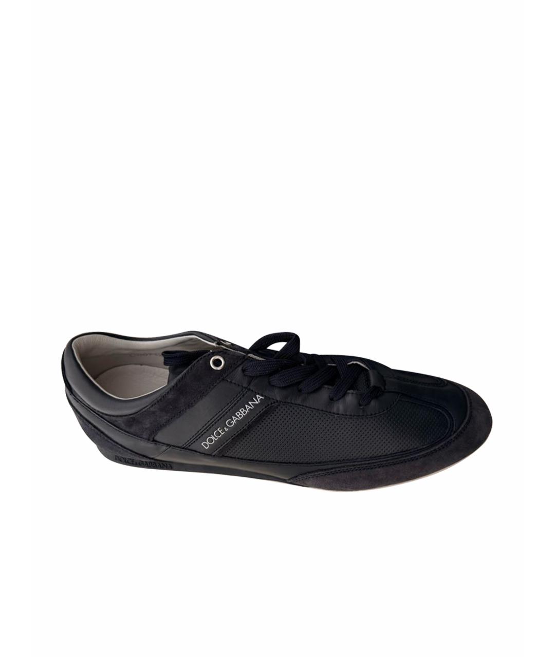 DOLCE&GABBANA Темно-синие кожаные низкие кроссовки / кеды, фото 1