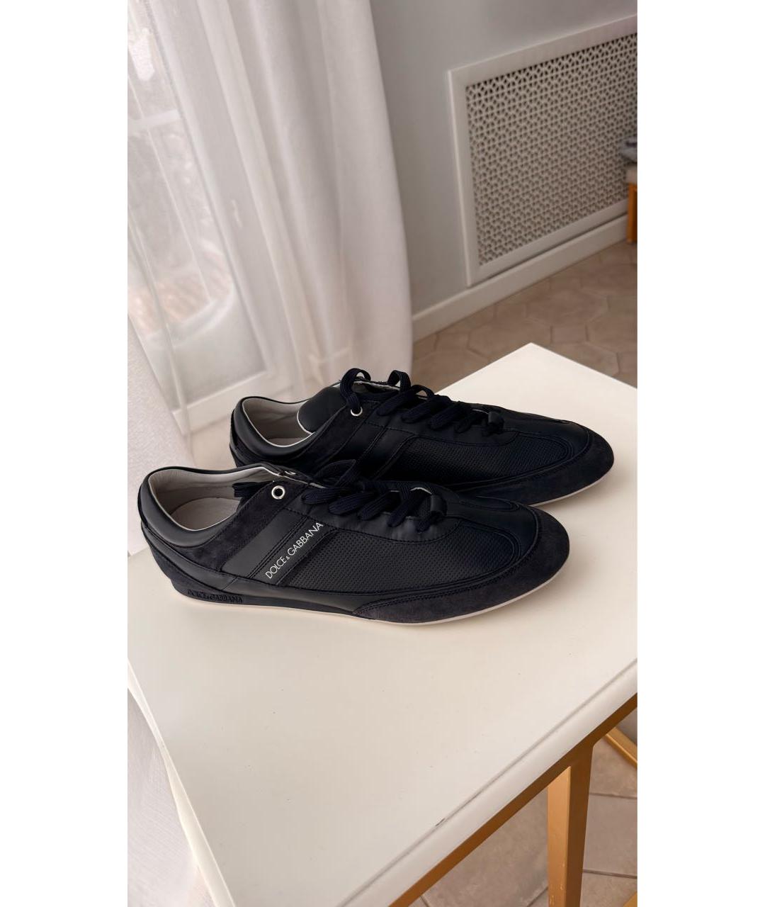DOLCE&GABBANA Темно-синие кожаные низкие кроссовки / кеды, фото 4