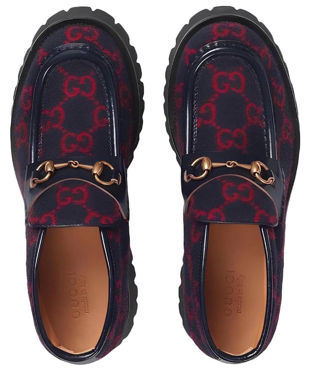 GUCCI Темно-синие текстильные лоферы, фото 3