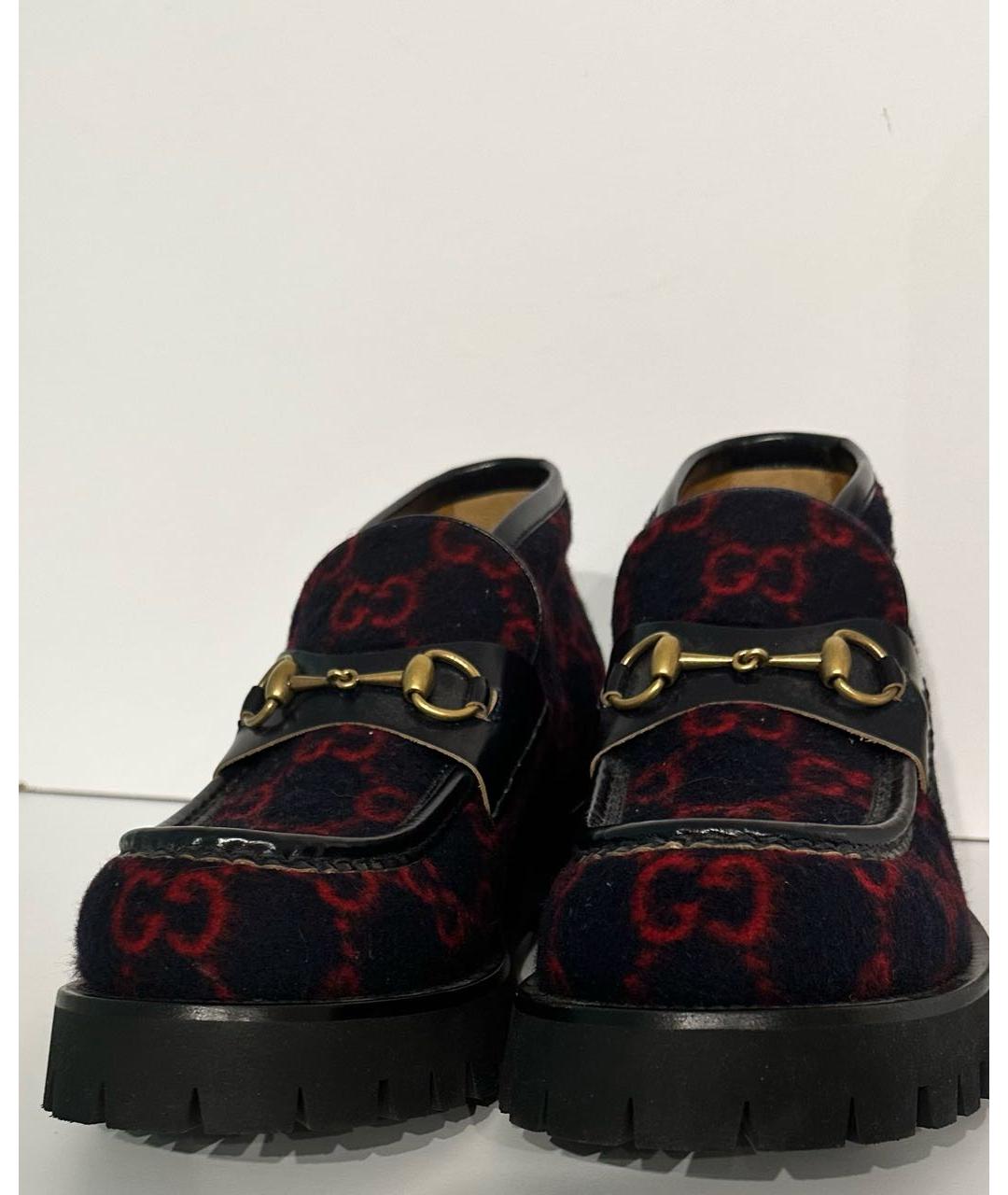 GUCCI Темно-синие текстильные лоферы, фото 2