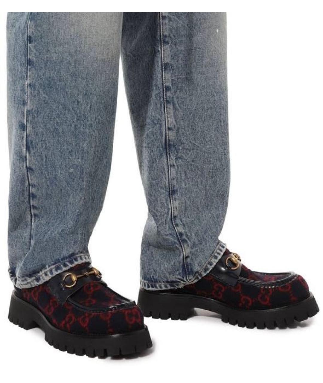 GUCCI Темно-синие текстильные лоферы, фото 5