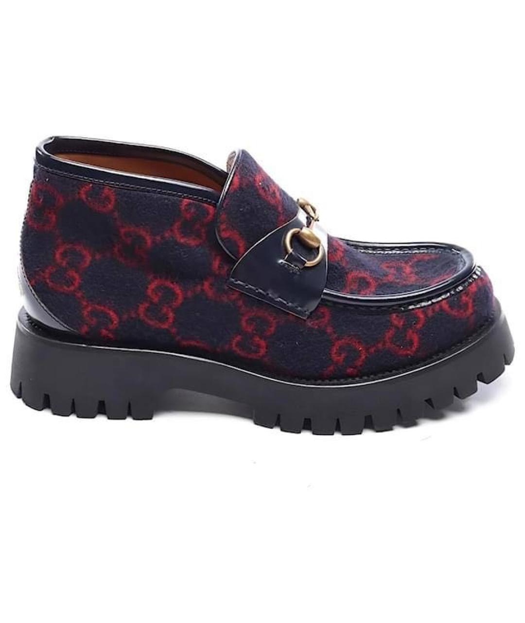 GUCCI Темно-синие текстильные лоферы, фото 1