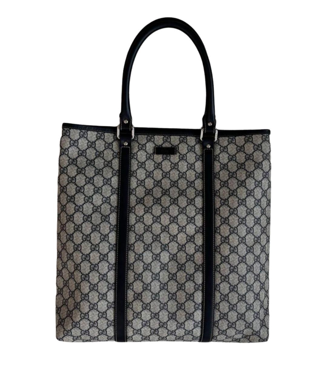 GUCCI Антрацитовая кожаная сумка тоут, фото 1