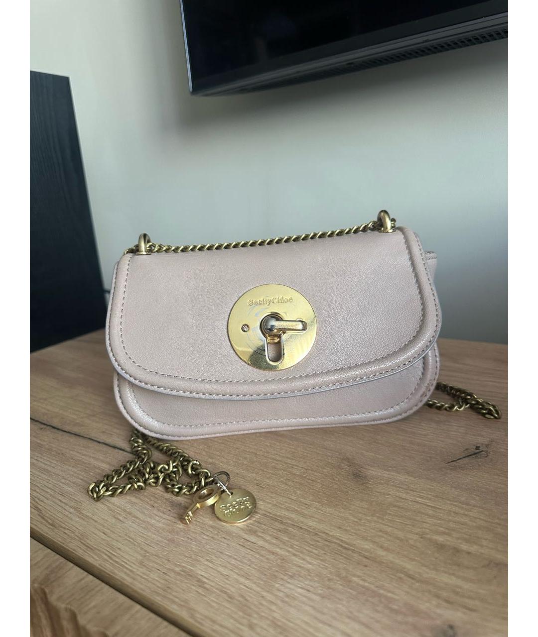 SEE BY CHLOE Бежевая кожаная сумка через плечо, фото 8