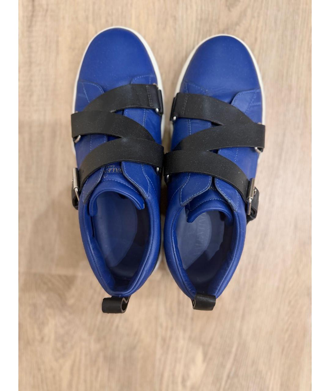 VALENTINO Синие кожаные низкие кроссовки / кеды, фото 3