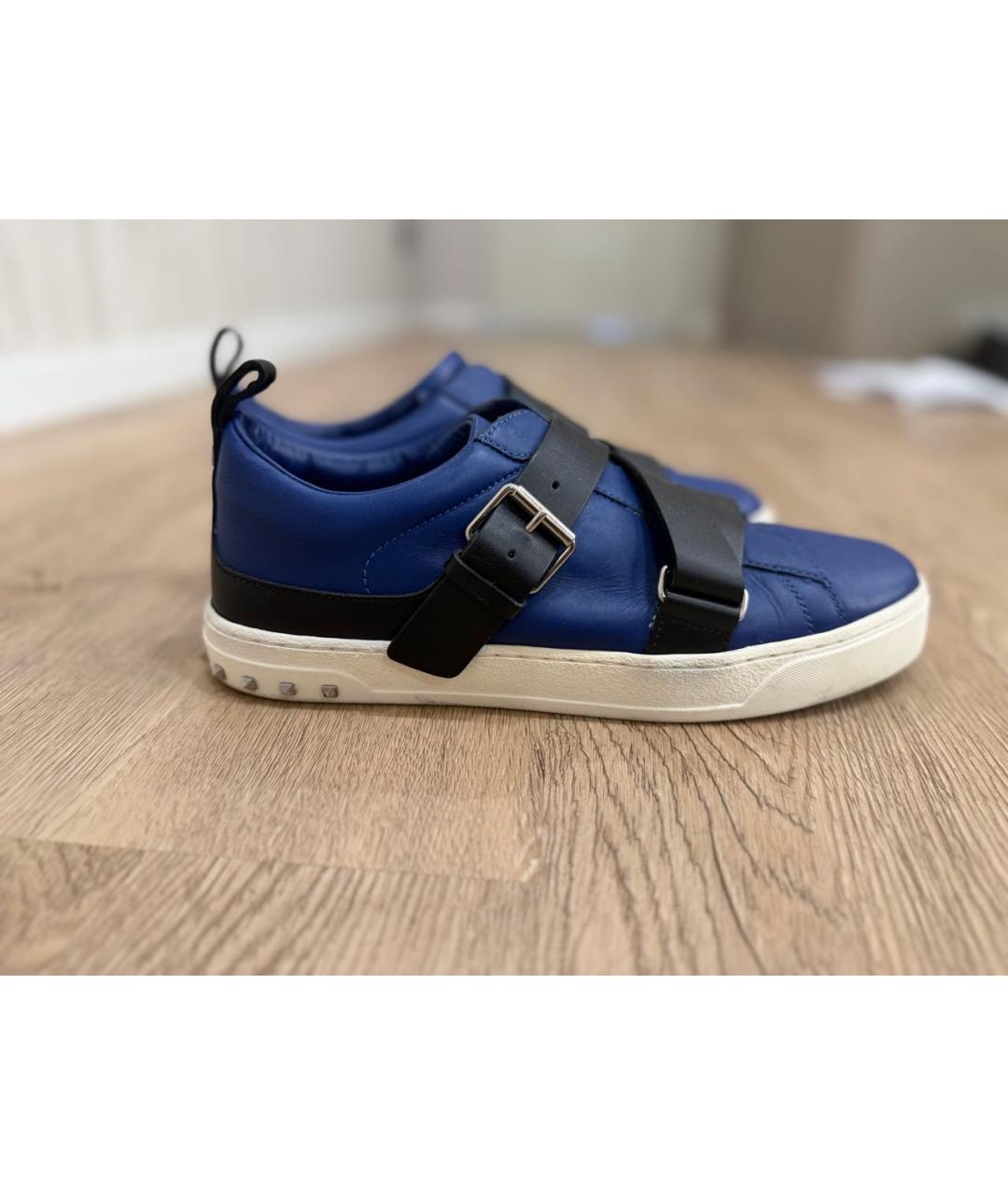 VALENTINO Синие кожаные низкие кроссовки / кеды, фото 5