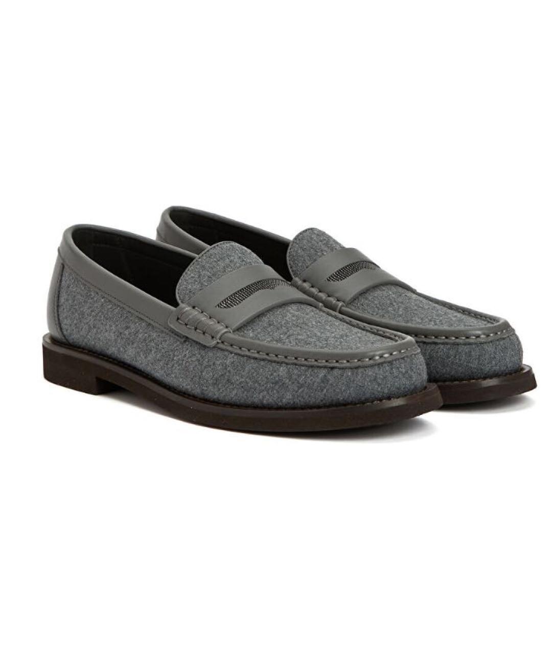BRUNELLO CUCINELLI Серые текстильные лоферы, фото 2