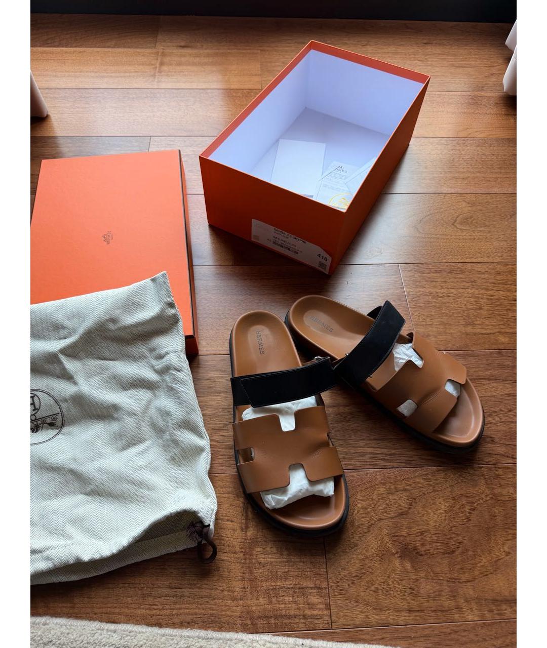 HERMES Коричневые кожаные сандалии, фото 6