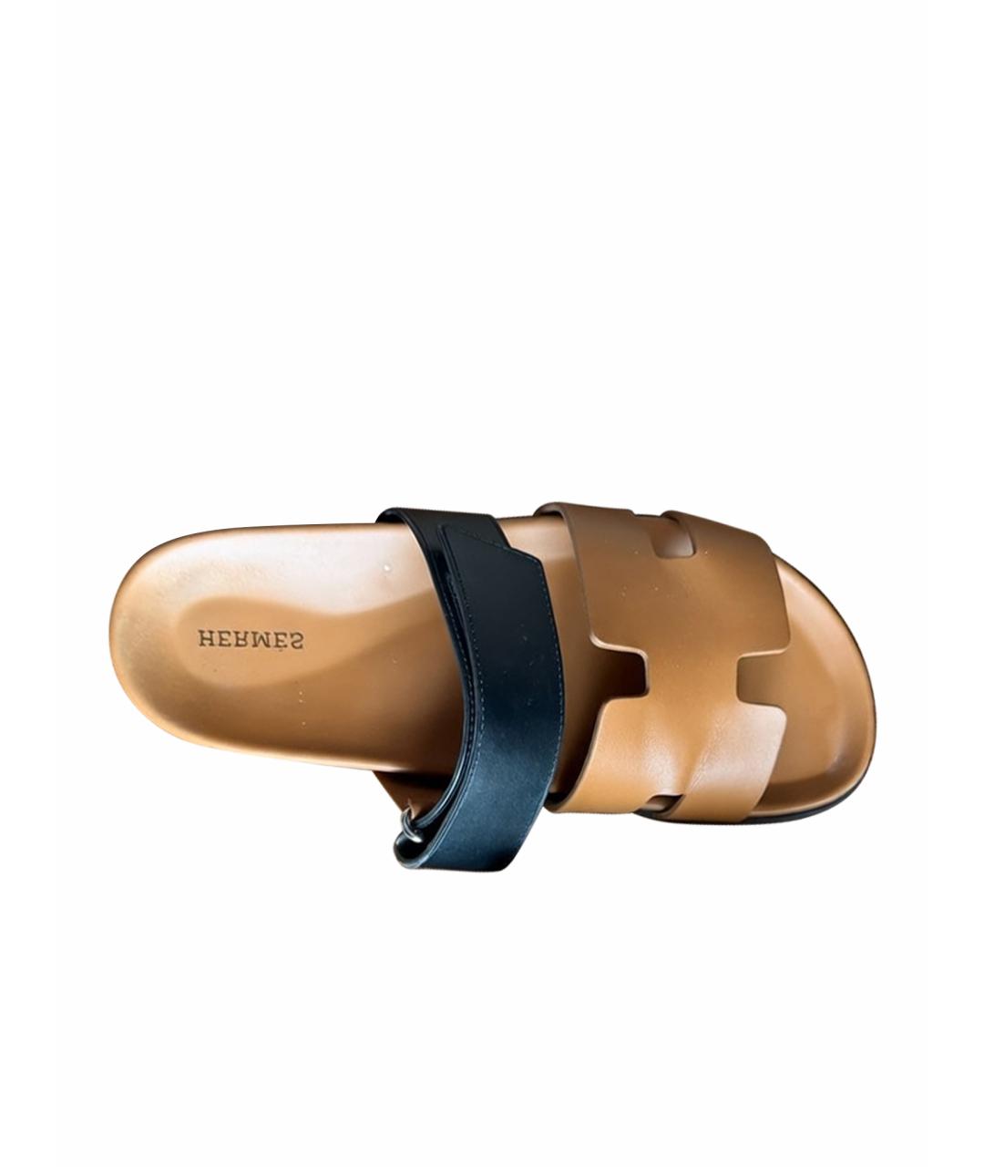 HERMES Коричневые кожаные сандалии, фото 1