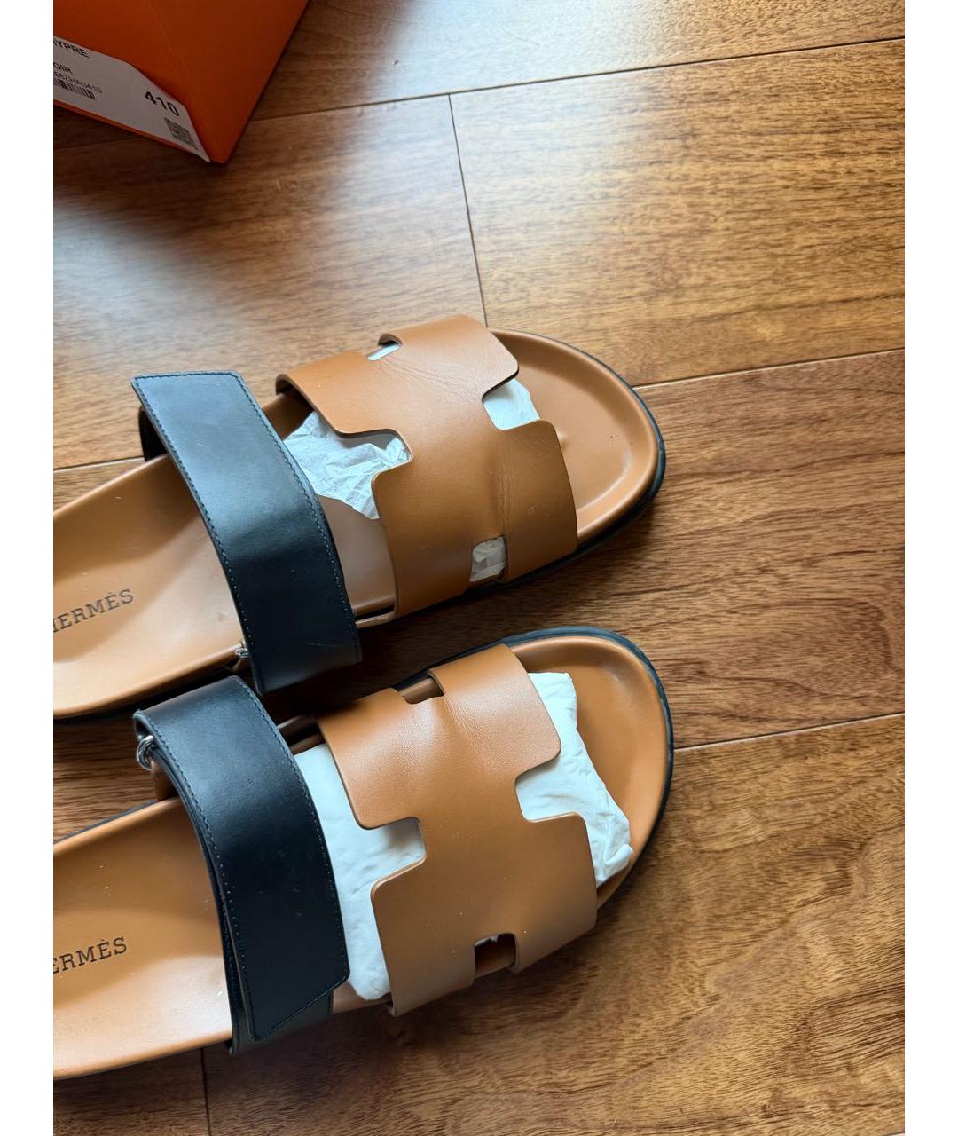 HERMES Коричневые кожаные сандалии, фото 5