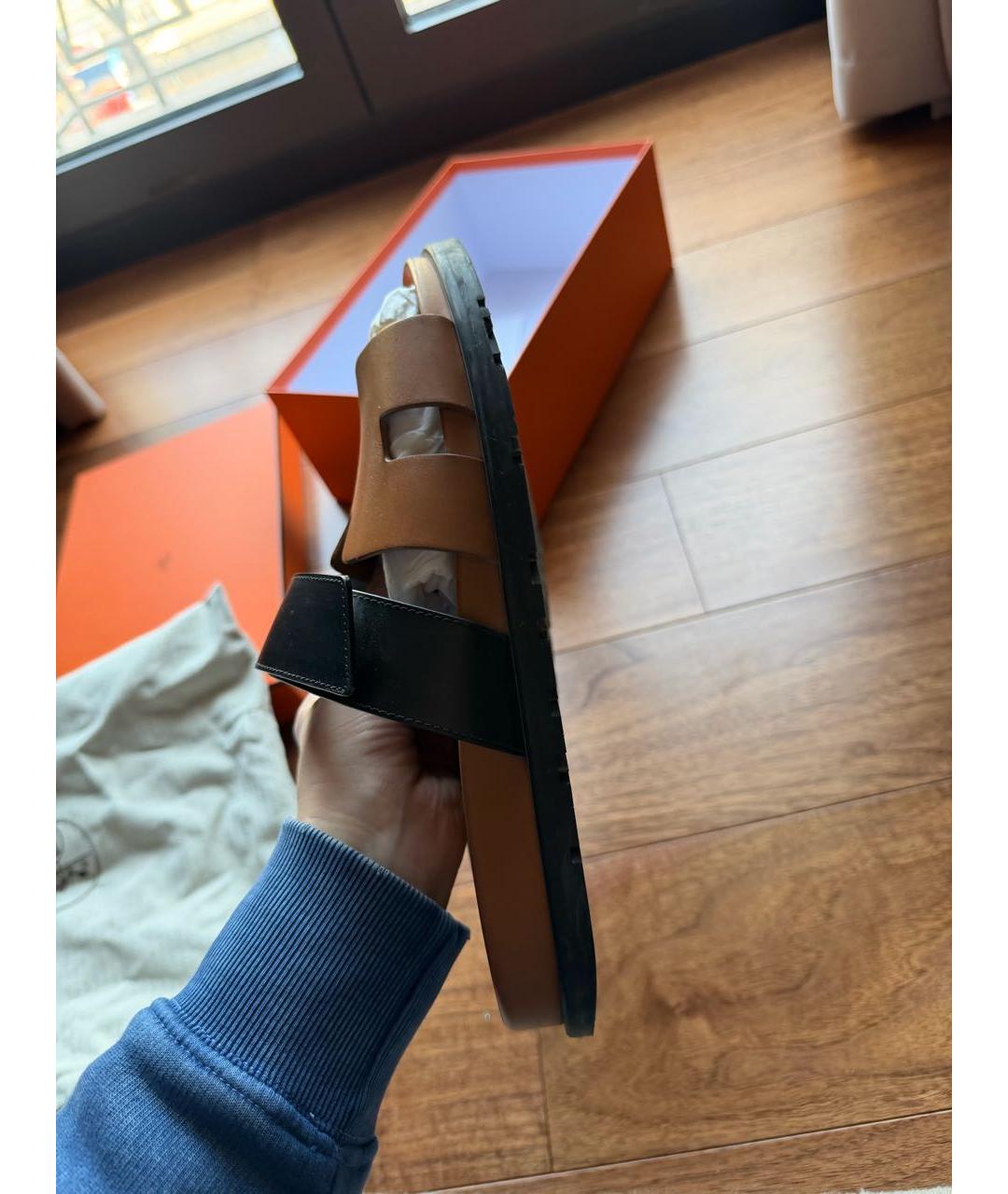 HERMES Коричневые кожаные сандалии, фото 3