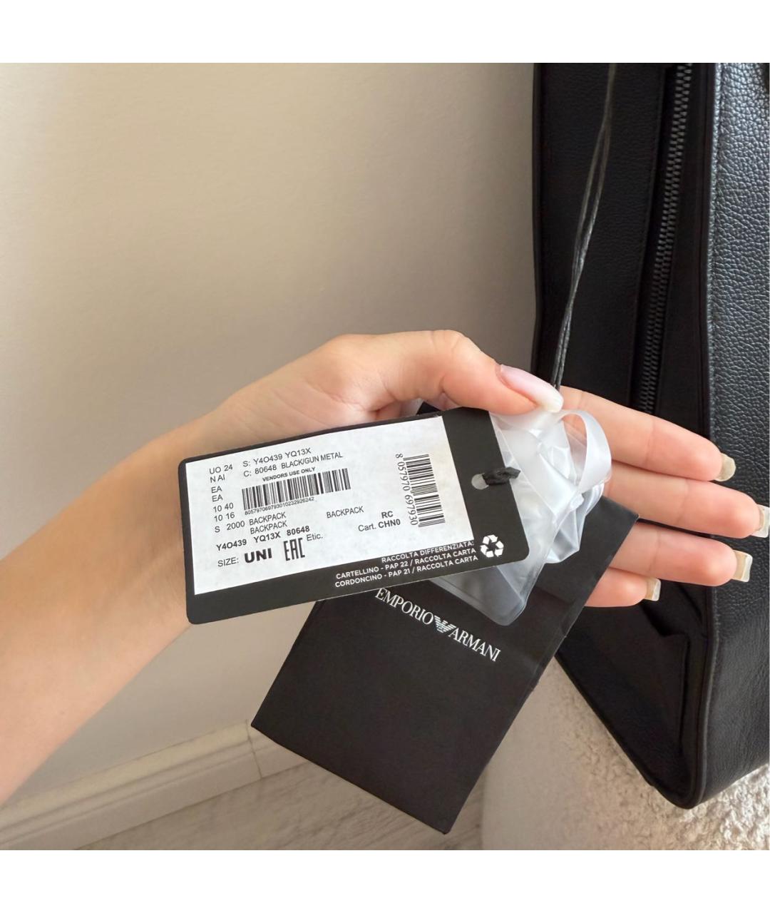EMPORIO ARMANI Черный кожаный портфель, фото 7