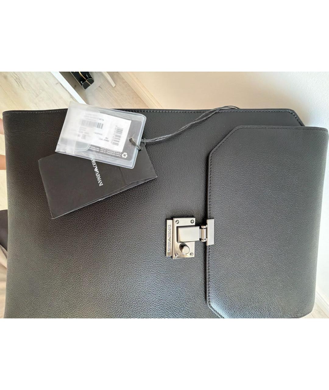 EMPORIO ARMANI Черный кожаный портфель, фото 6