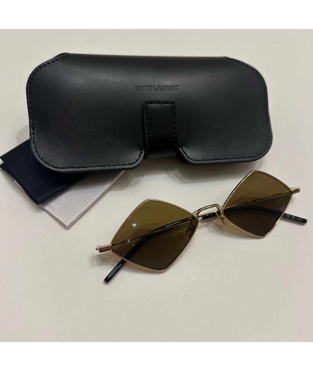 SAINT LAURENT Коричневые металлические солнцезащитные очки, фото 3