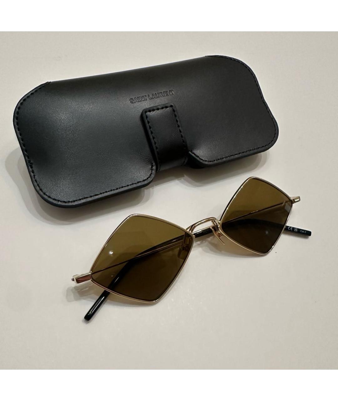 SAINT LAURENT Коричневые металлические солнцезащитные очки, фото 4