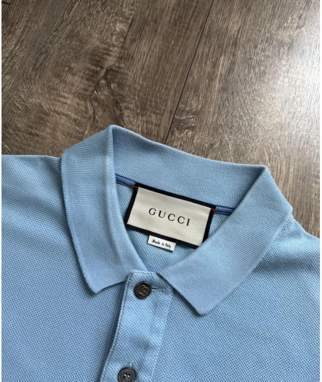 GUCCI Голубое хлопковое поло с коротким рукавом, фото 3