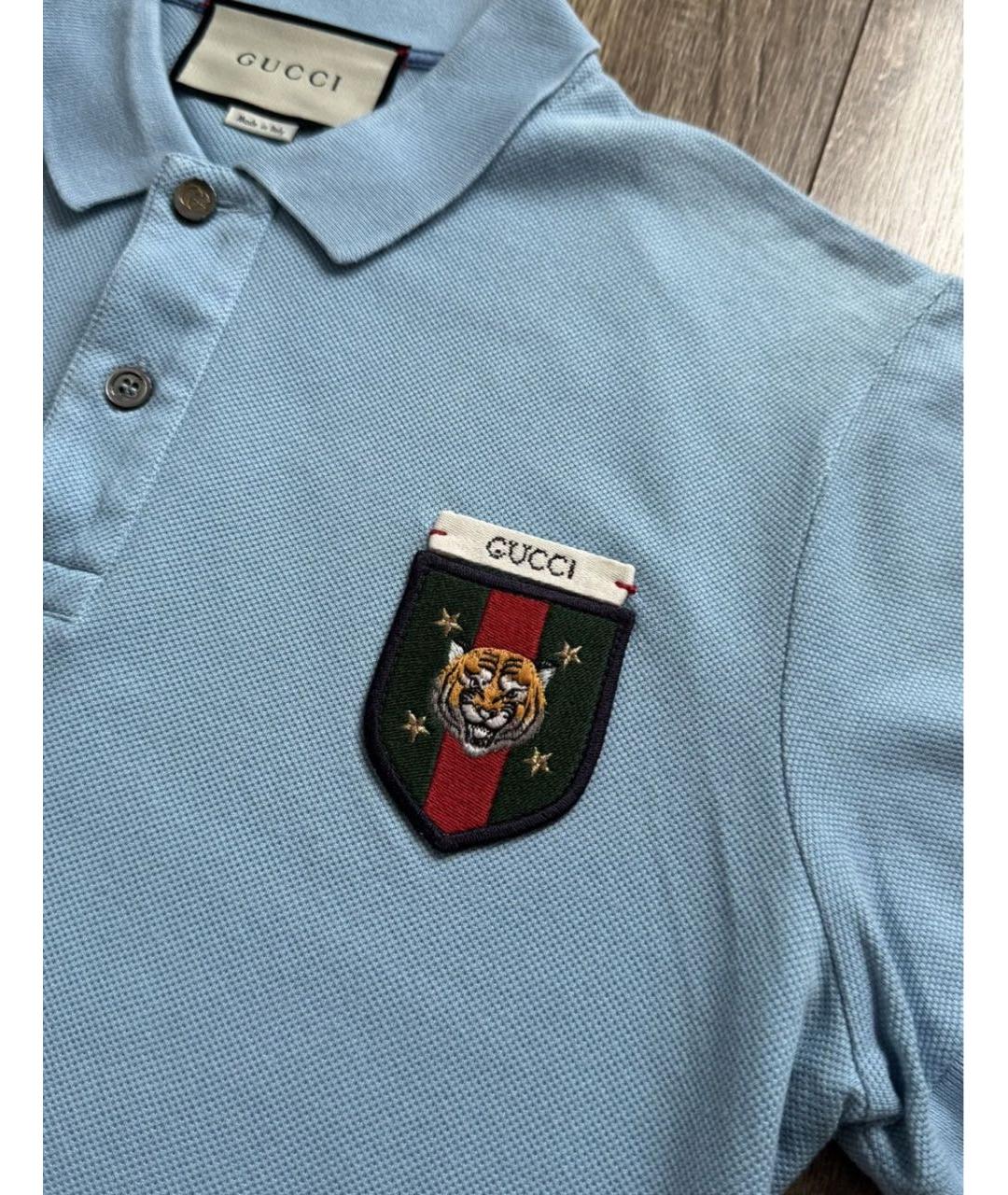 GUCCI Голубое хлопковое поло с коротким рукавом, фото 2