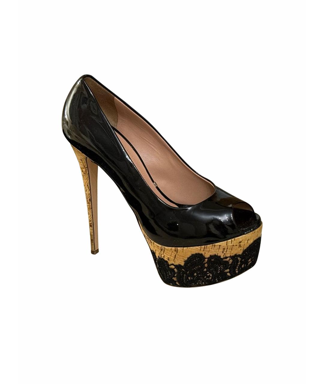 GIAN MARCO LORENZI Черные босоножки из лакированной кожи, фото 1