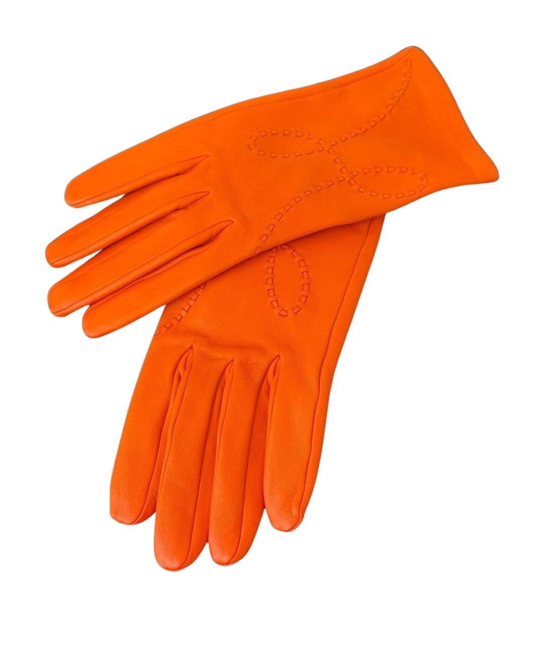 HERMES Оранжевое кожаные перчатки, фото 1