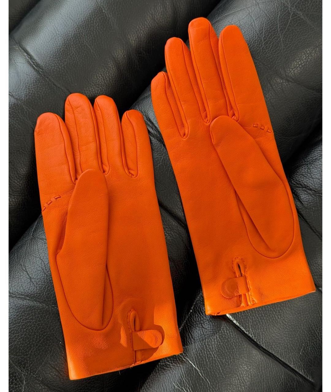 HERMES Оранжевое кожаные перчатки, фото 3