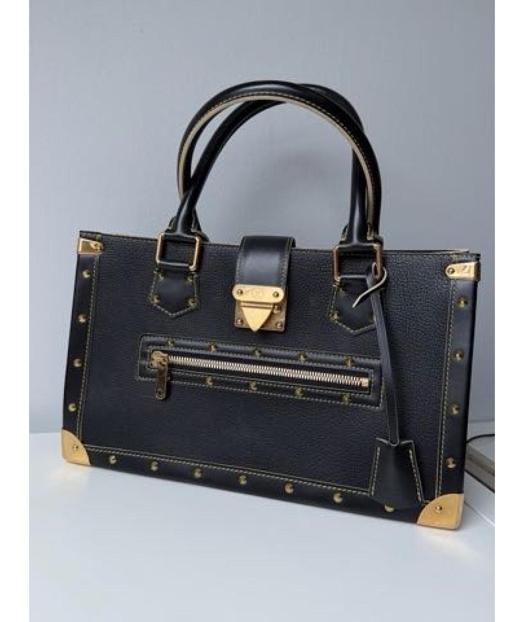 LOUIS VUITTON Черная кожаная сумка тоут, фото 8