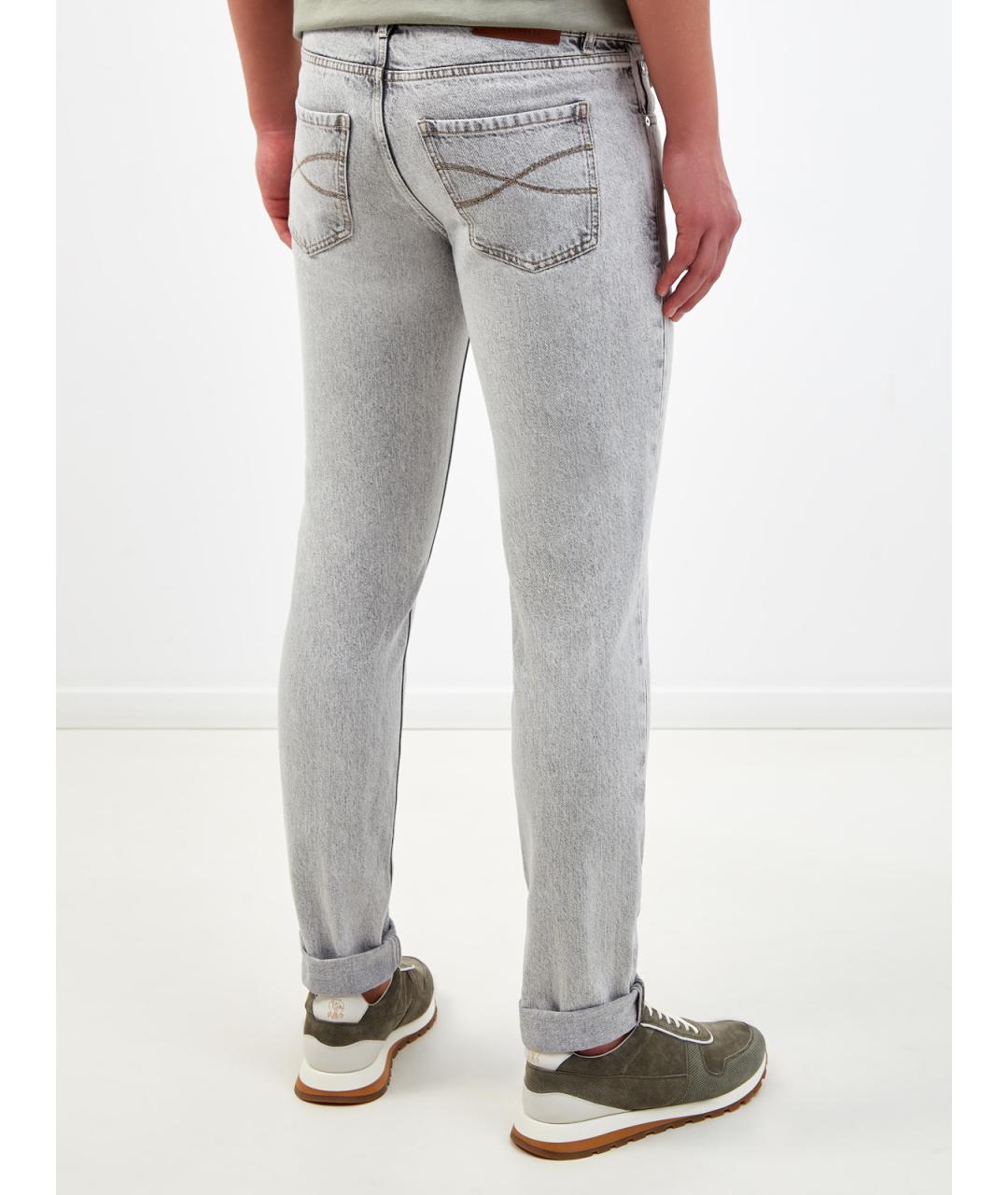 BRUNELLO CUCINELLI Серые хлопковые прямые джинсы, фото 4