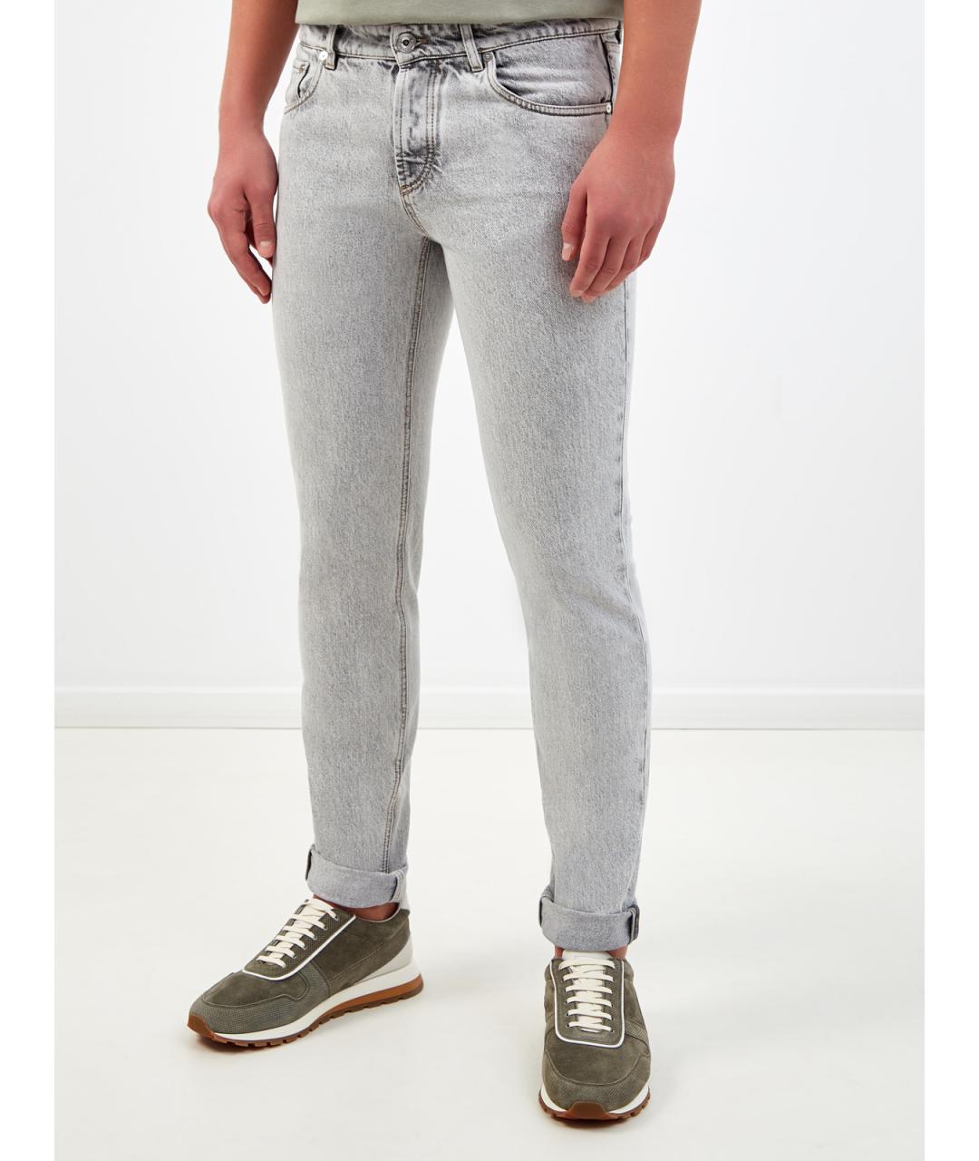 BRUNELLO CUCINELLI Серые хлопковые прямые джинсы, фото 3