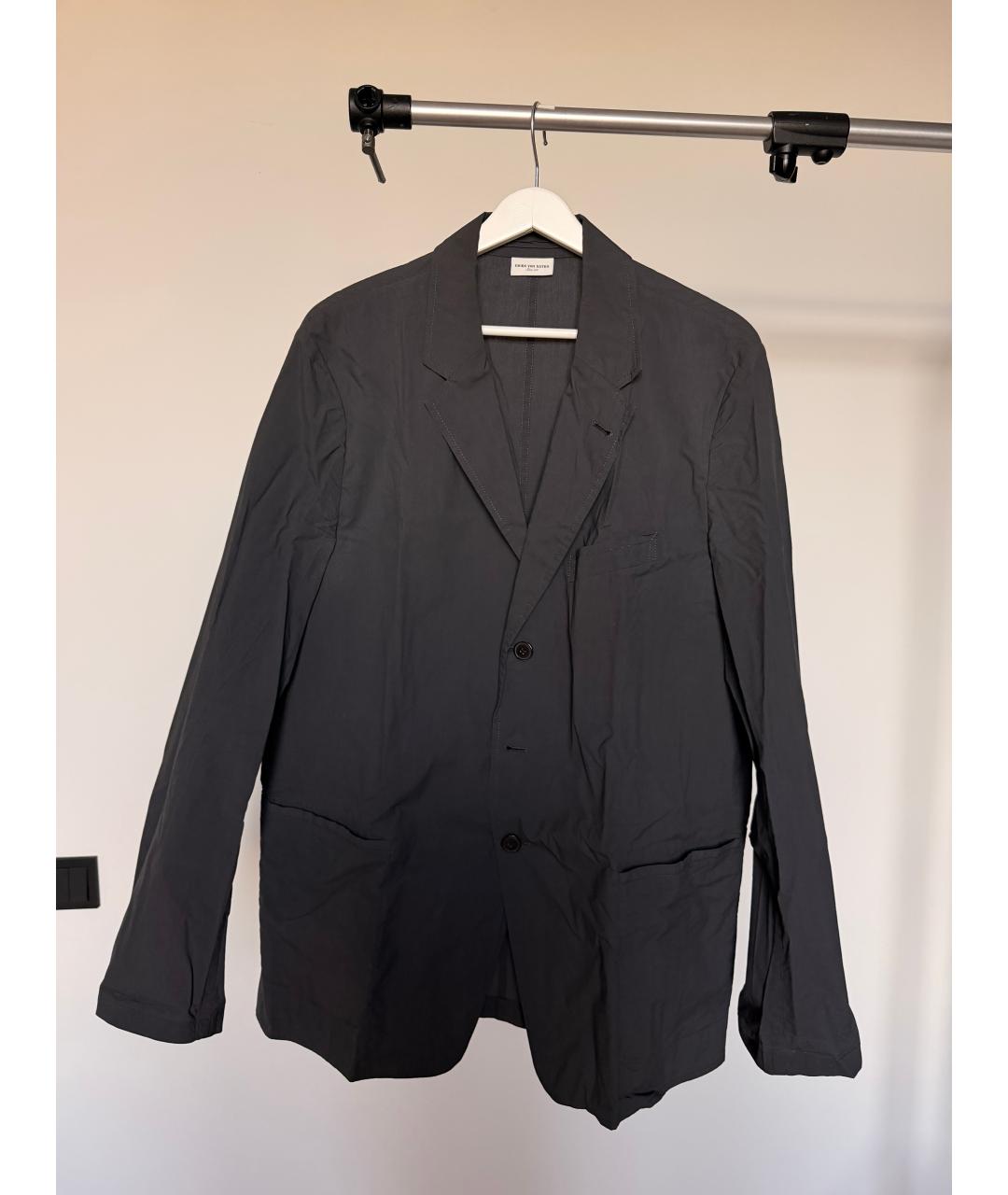 DRIES VAN NOTEN Темно-синий хлопковый пиджак, фото 4