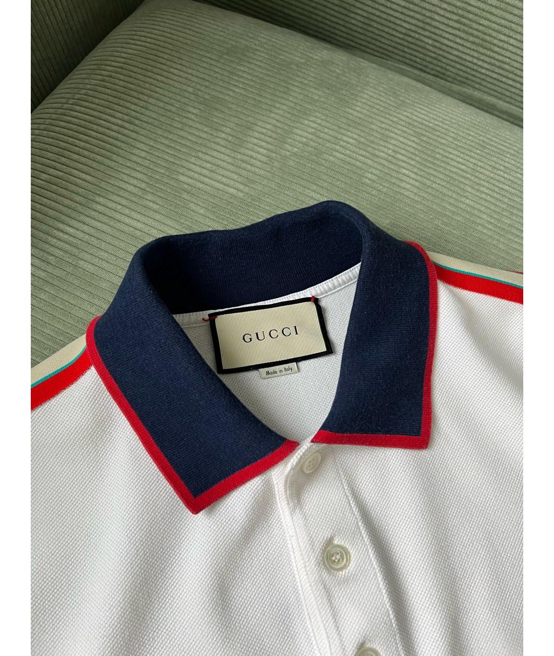 GUCCI Белое хлопковое поло с коротким рукавом, фото 6