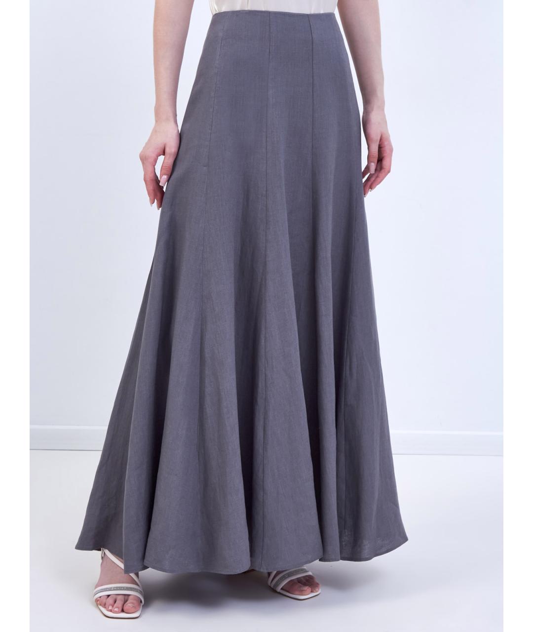 PESERICO Серая льняная юбка макси, фото 3