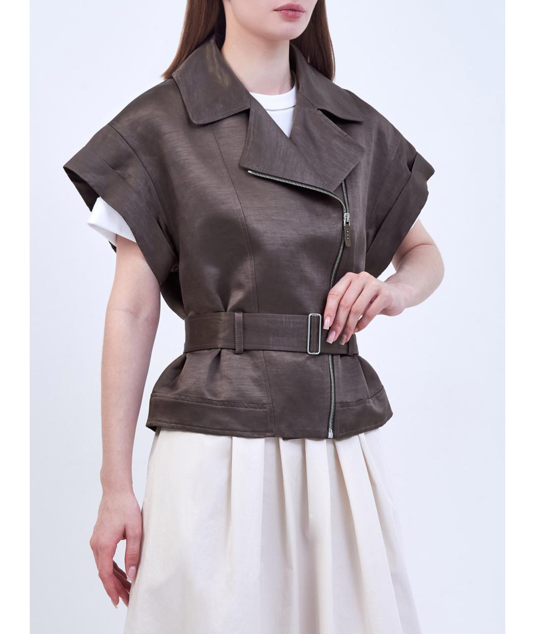 PESERICO Коричневый льняной жилет, фото 3