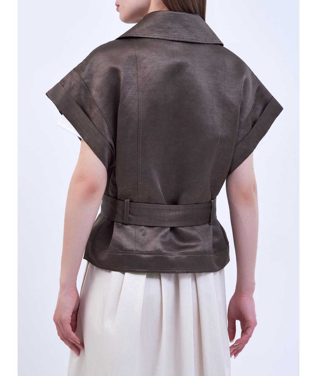 PESERICO Коричневый льняной жилет, фото 4