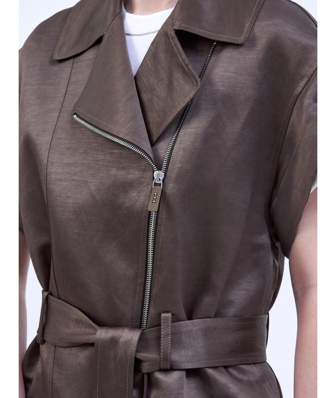 PESERICO Коричневый льняной жилет, фото 5