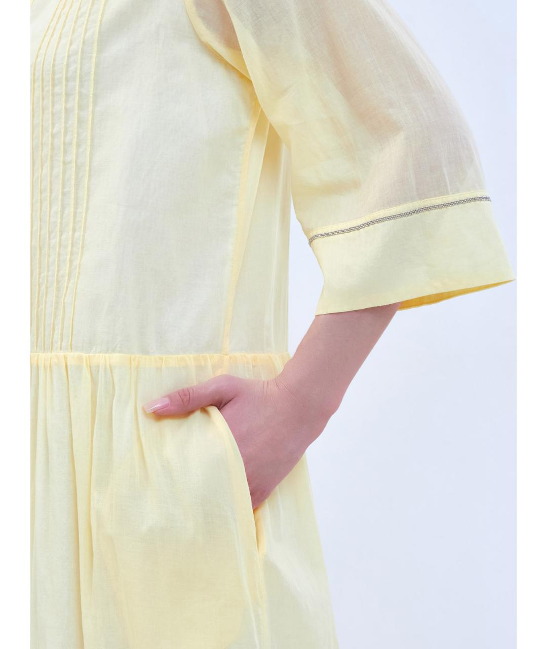PESERICO Желтое хлопковое повседневное платье, фото 4
