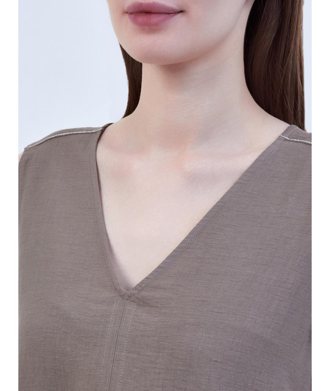 PESERICO Коричневое льняное повседневное платье, фото 4