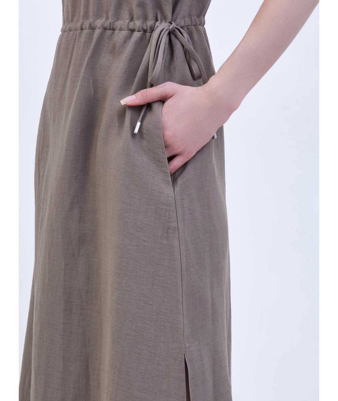 PESERICO Коричневое льняное повседневное платье, фото 3