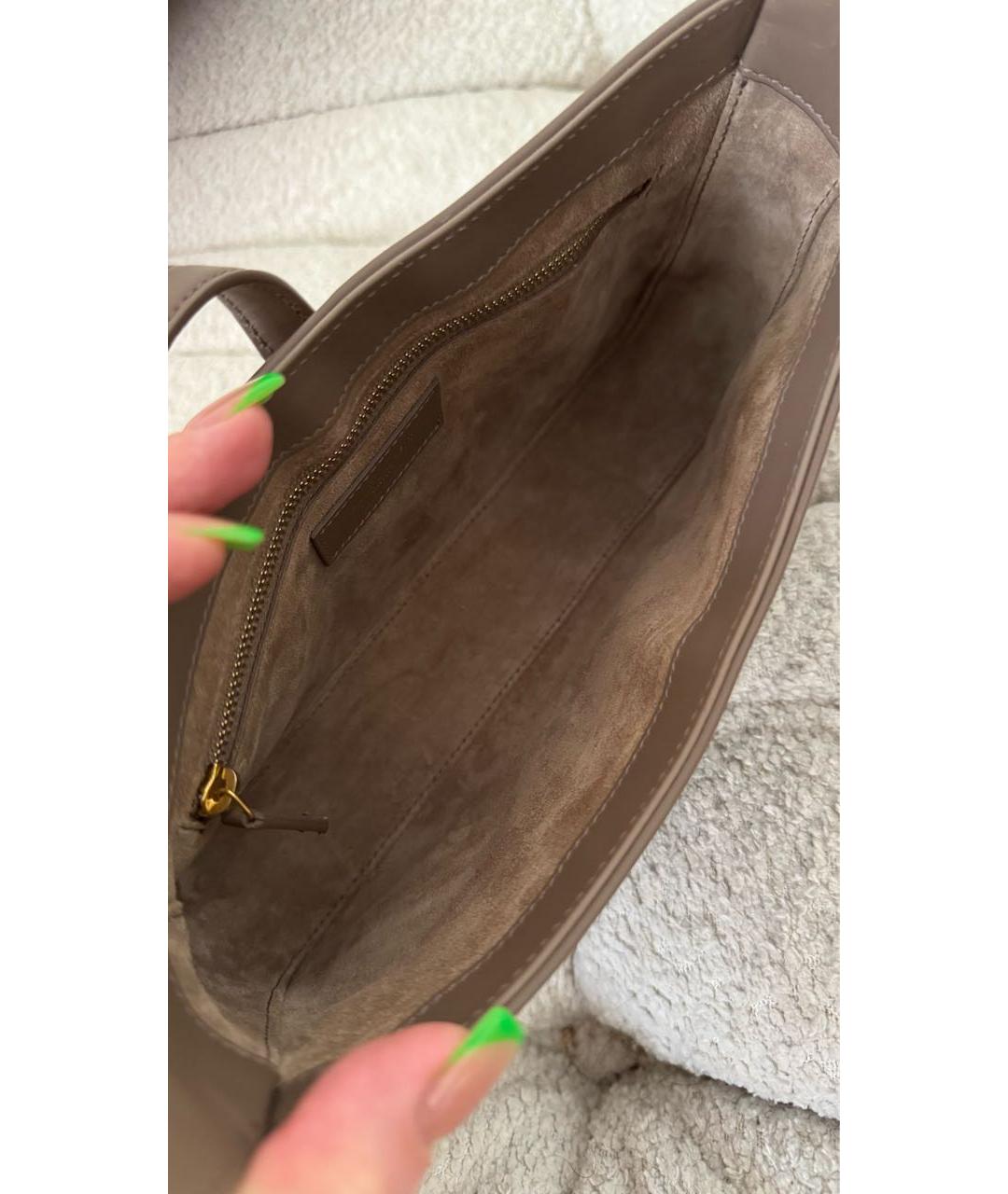 SAINT LAURENT Бежевая кожаная сумка с короткими ручками, фото 6