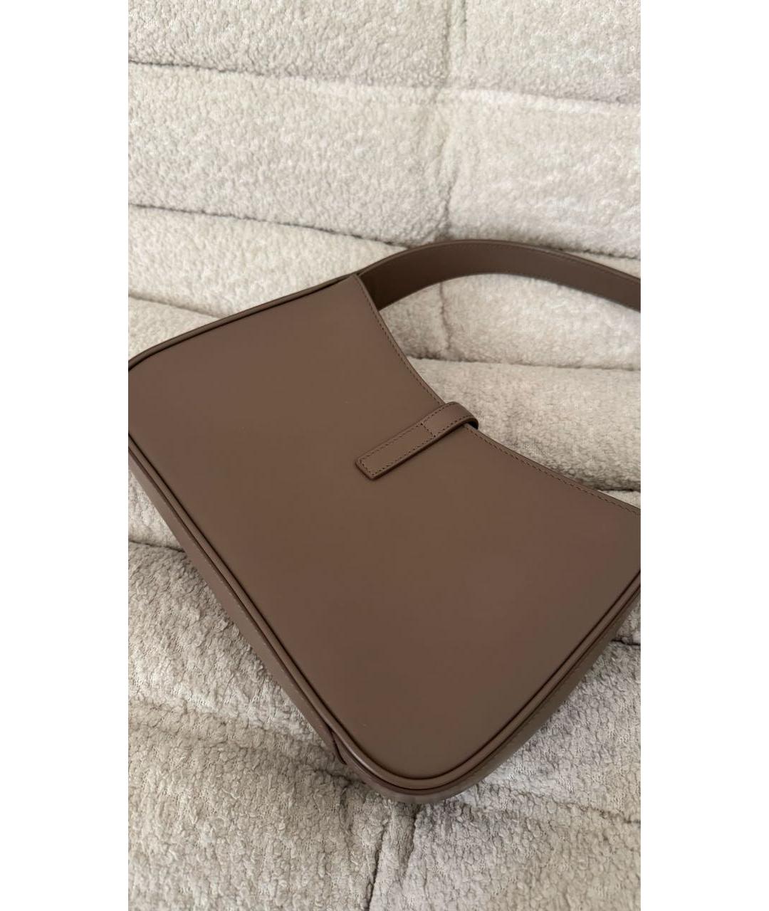 SAINT LAURENT Бежевая кожаная сумка с короткими ручками, фото 5