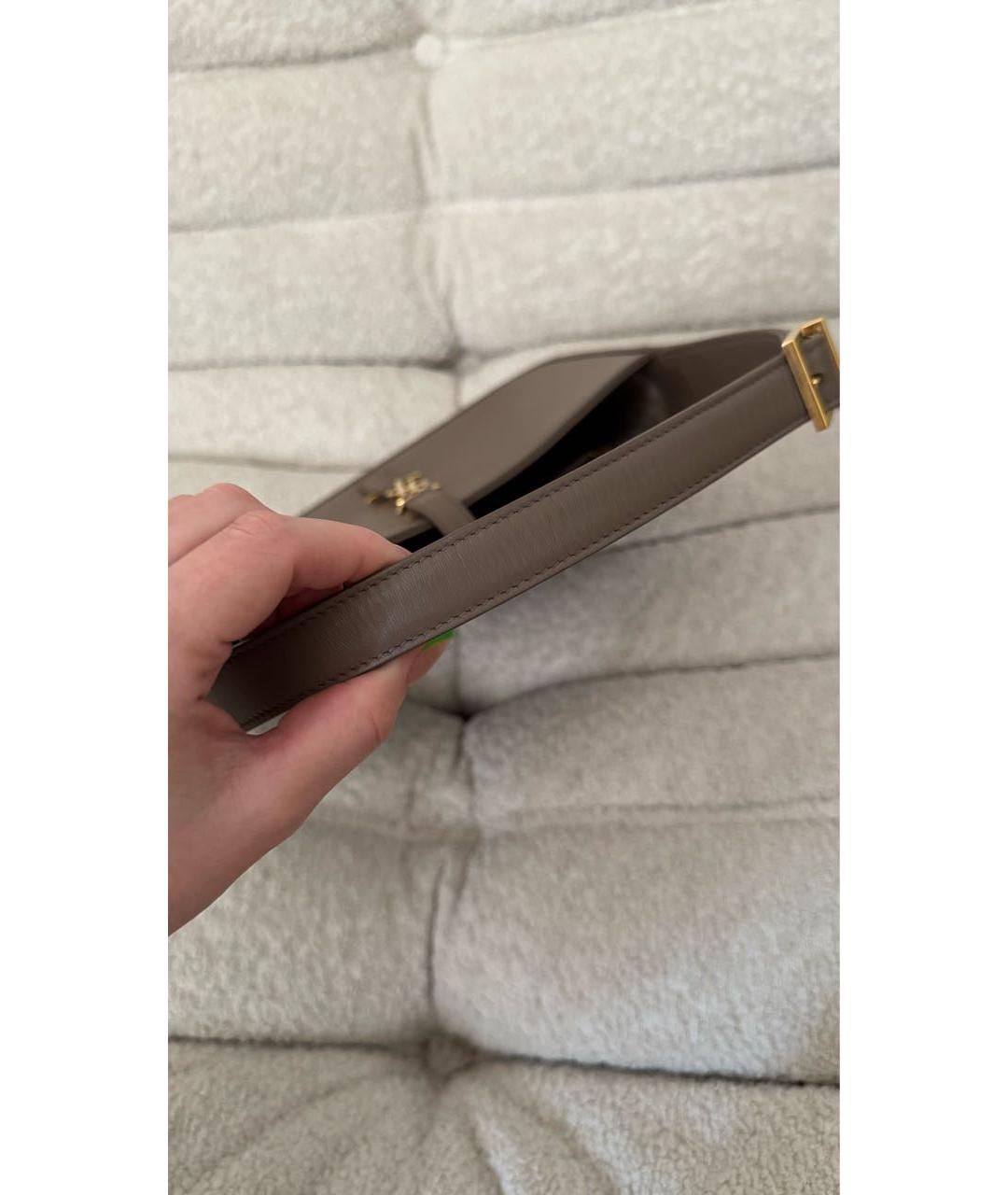 SAINT LAURENT Бежевая кожаная сумка с короткими ручками, фото 3