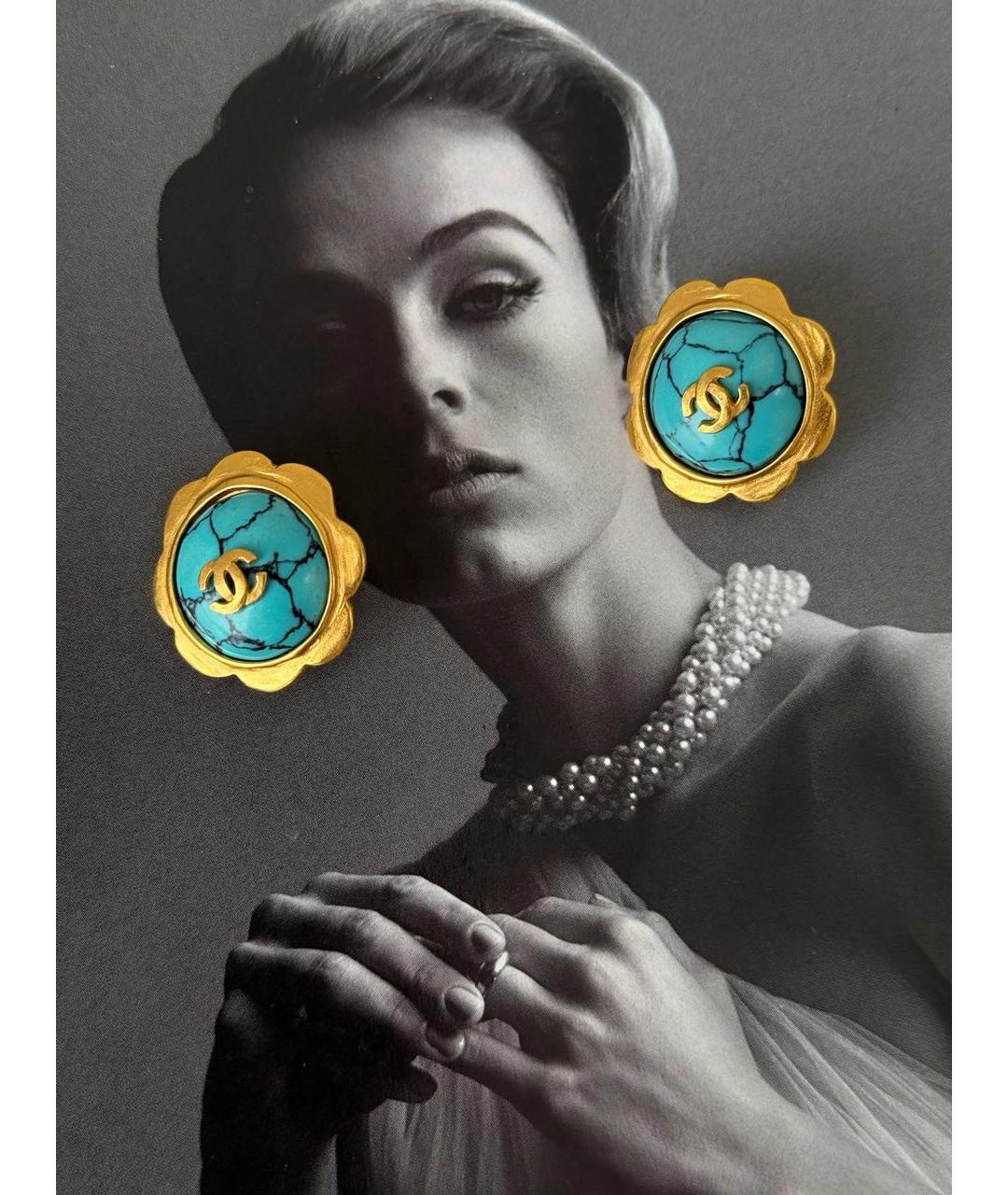 CHANEL Бирюзовые металлические клипсы, фото 2