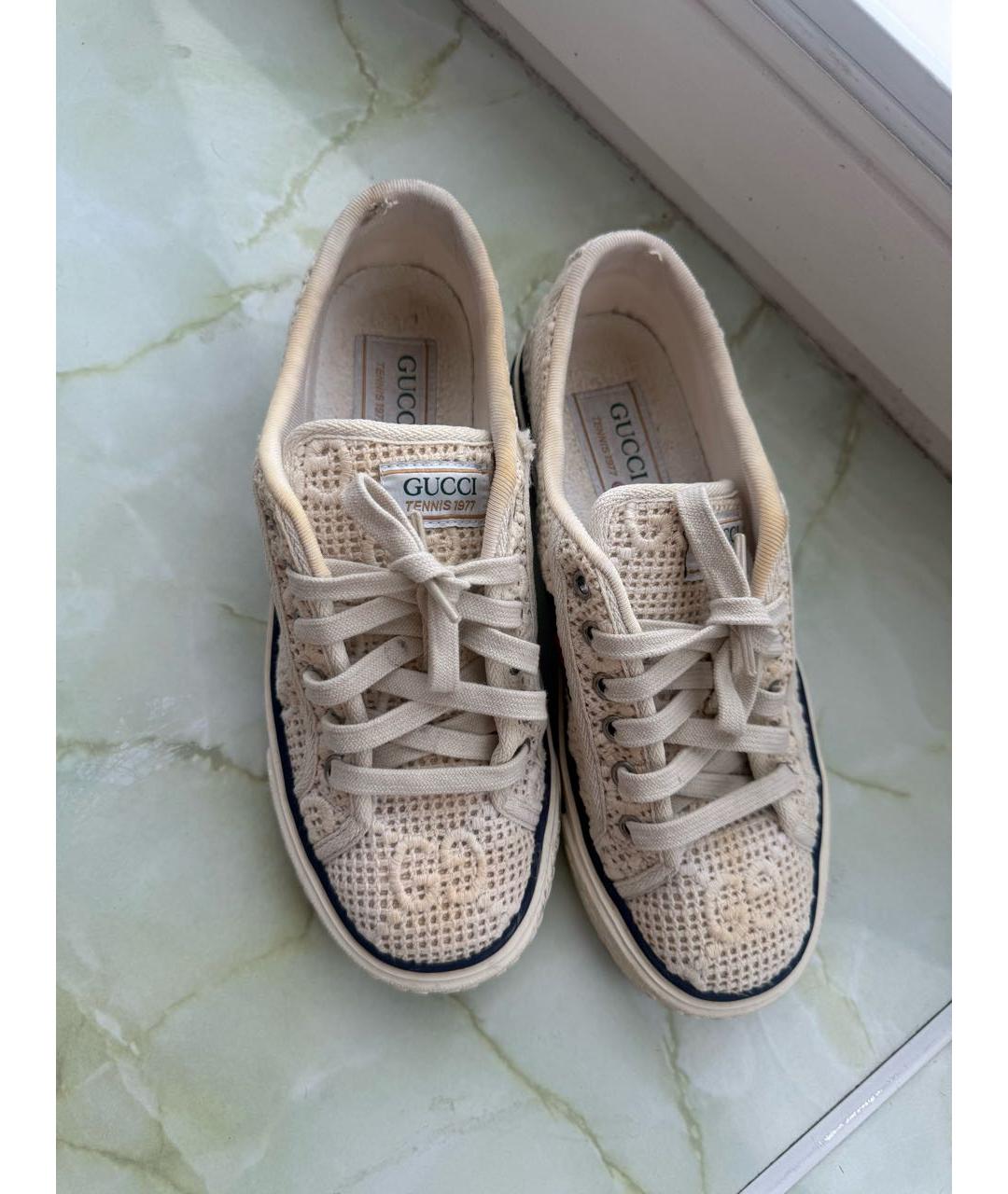 GUCCI Белые текстильные кеды, фото 3