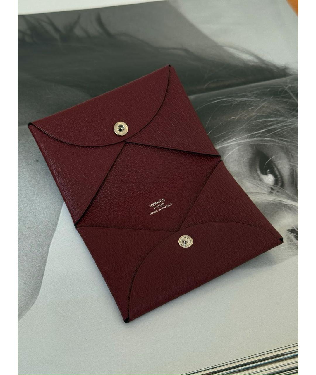 HERMES Бордовый кожаный кардхолдер, фото 4