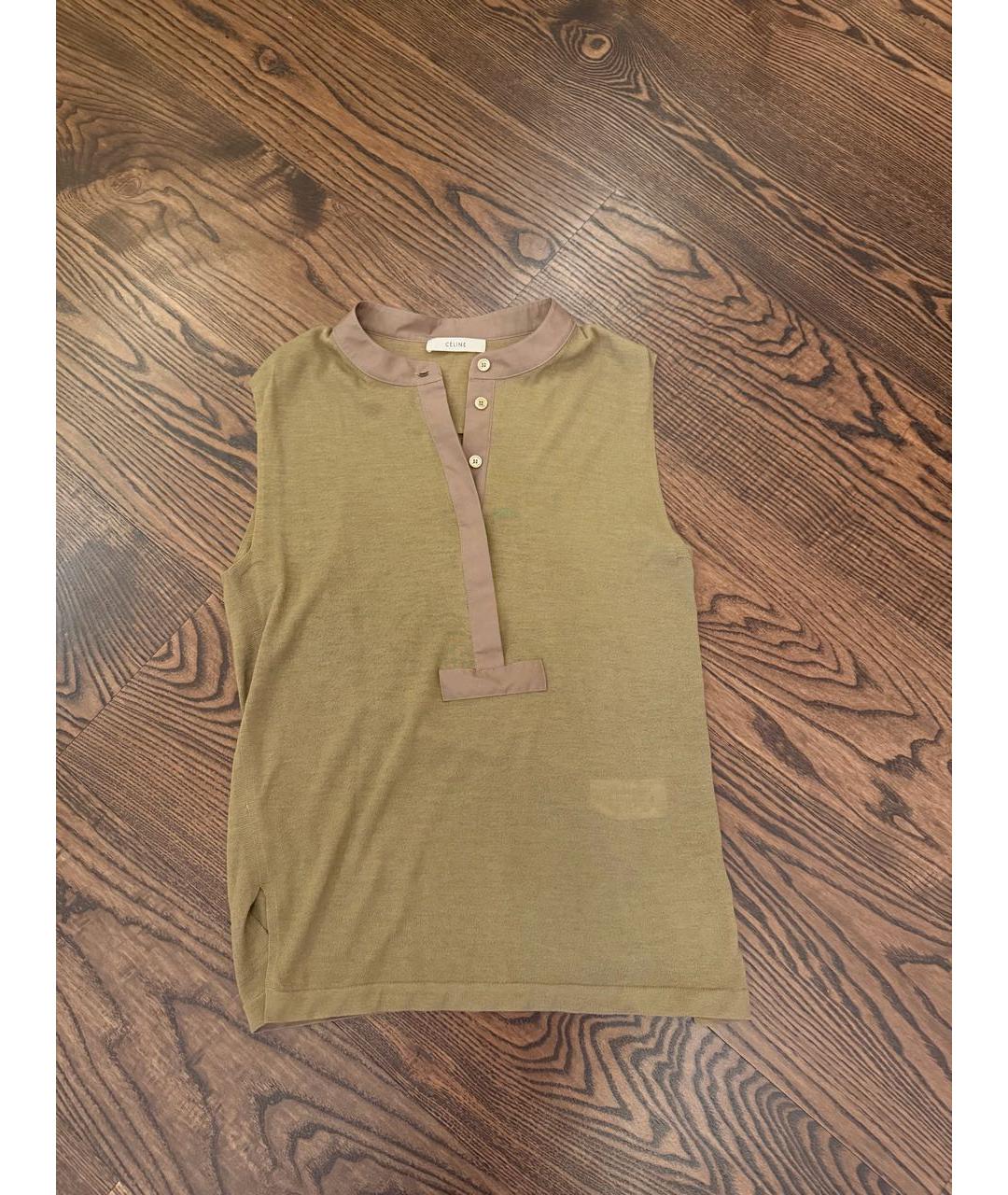 CELINE Хаки льняная майка, фото 6